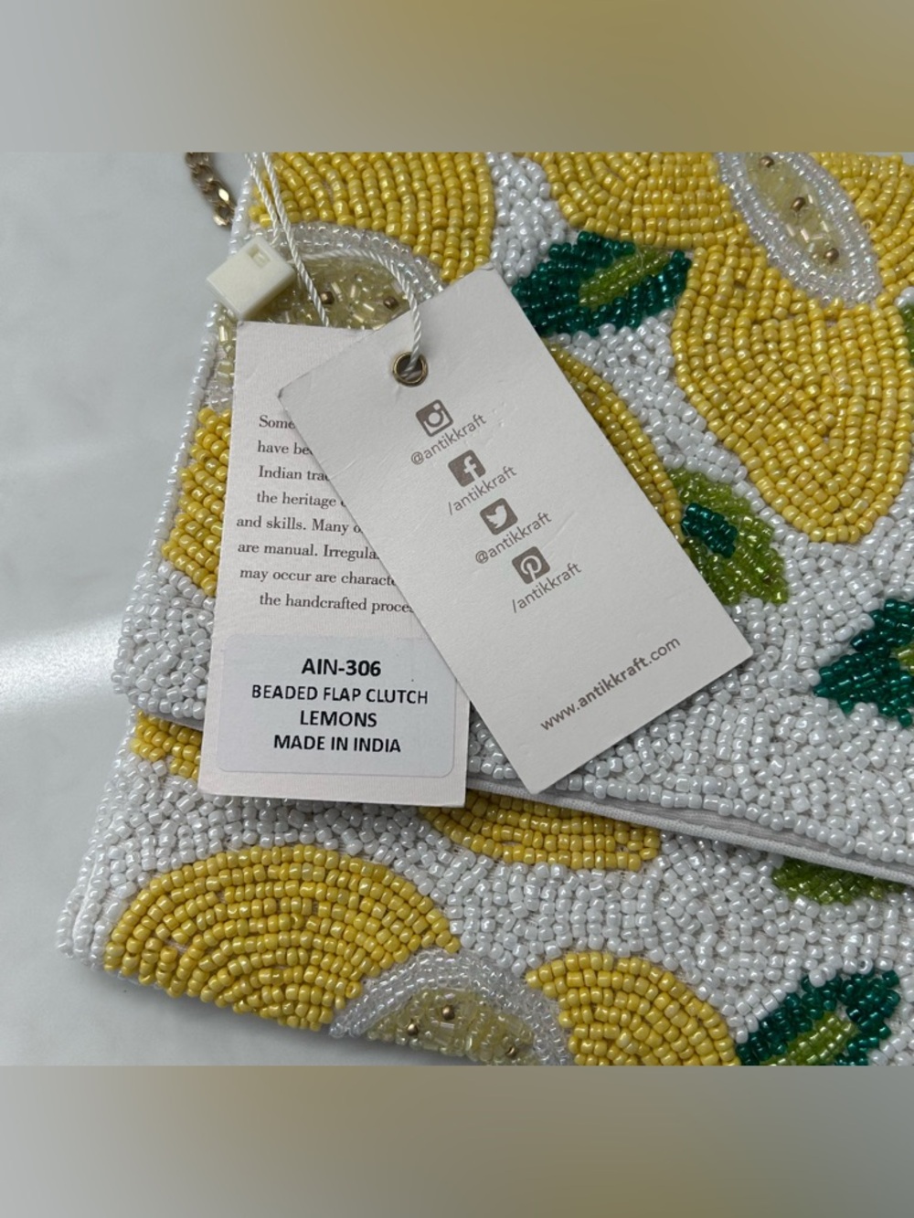 🍋 NWT Antik Kraft Beaded Lemons Handbag Clutch  Crossbody Shoulder Flap Bag 🍋 - Picture 9 of 11